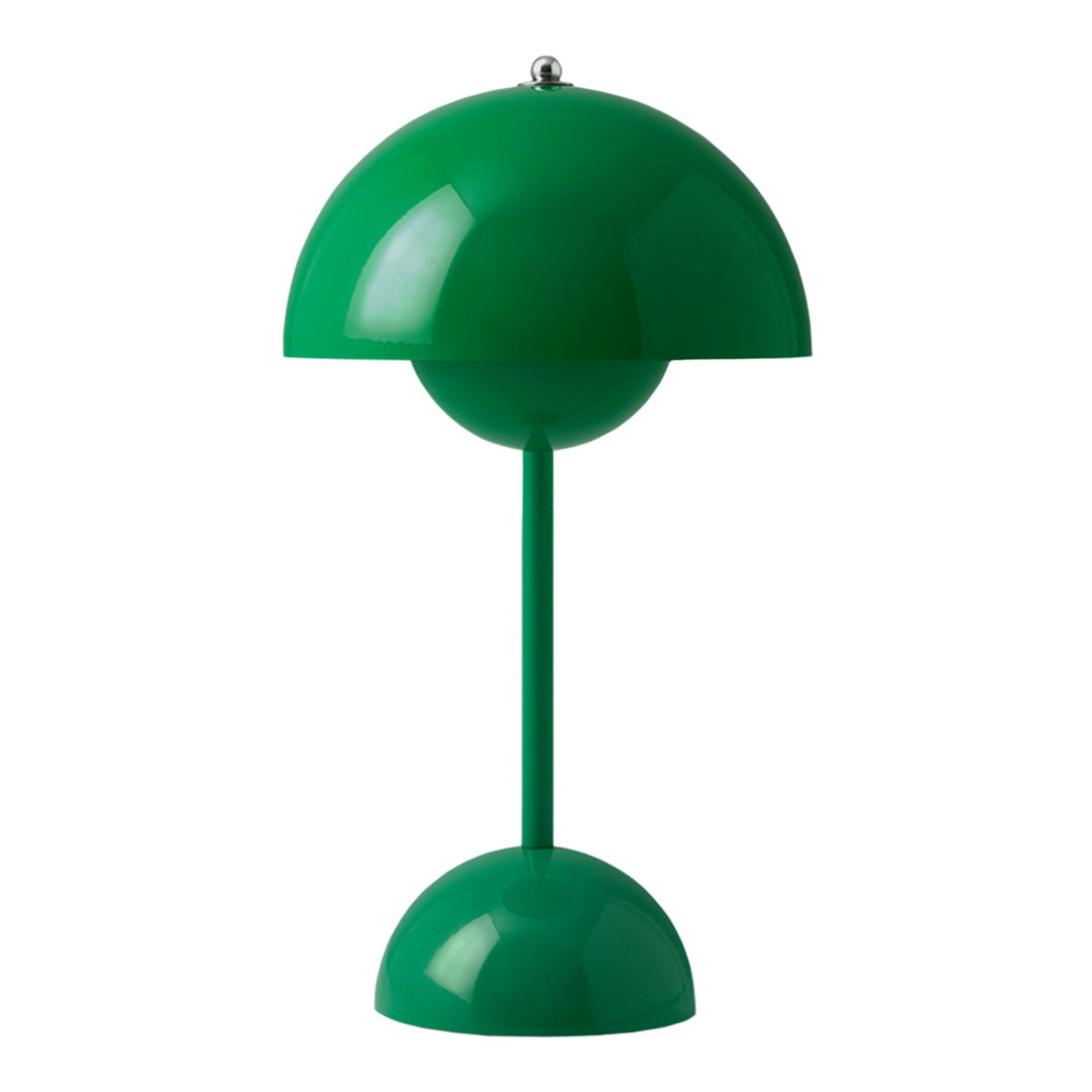 Glossy green dome lamp with a round base and smooth, modern design. Perfect for adding vibrant color to any space.
