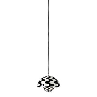 Black and white wavy pattern pendant lamp with a sleek design, perfect for modern decor.