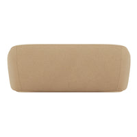 Beige fabric cushion with a smooth, solid color design and slightly rounded edges for a modern look.