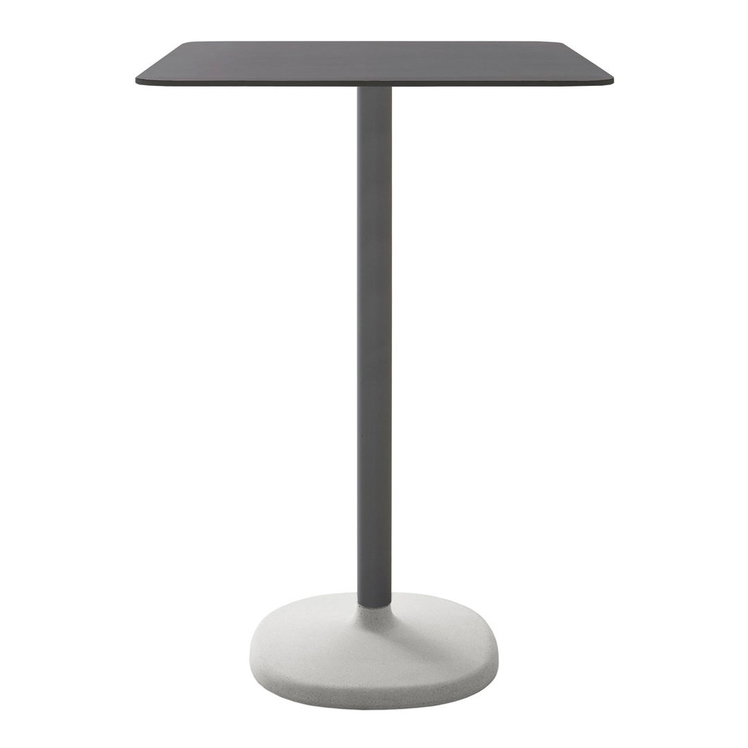 Modern square table with a sleek black top and a grey base, perfect for stylish indoor or outdoor settings.