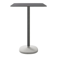 Modern square table with a sleek black top and a grey base, perfect for stylish indoor or outdoor settings.