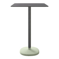 Square tabletop in charcoal gray with a mint green base, sleek and modern design for versatile use.