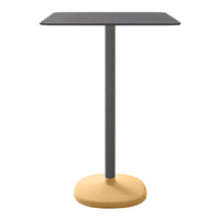 Stylish black square tabletop with a sleek yellow base, perfect for modern decor. Minimalist design with vibrant colors.
