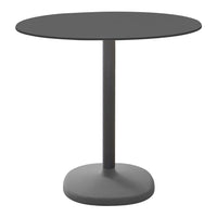 Gray round table with a sleek, matte finish and a sturdy circular base. Perfect for modern spaces.