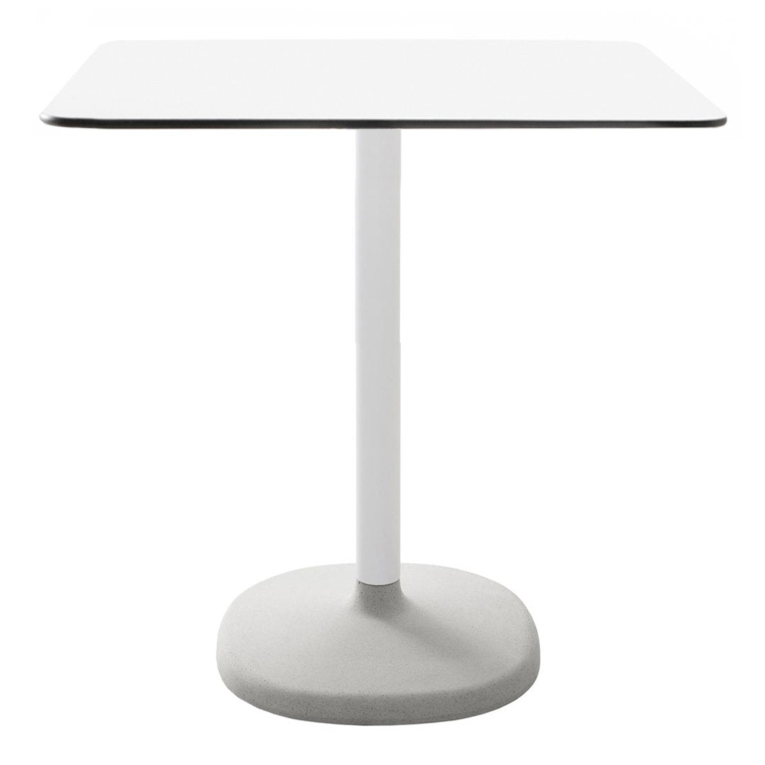 White square table with a sleek black edge and a smooth gray base, perfect for modern interiors.