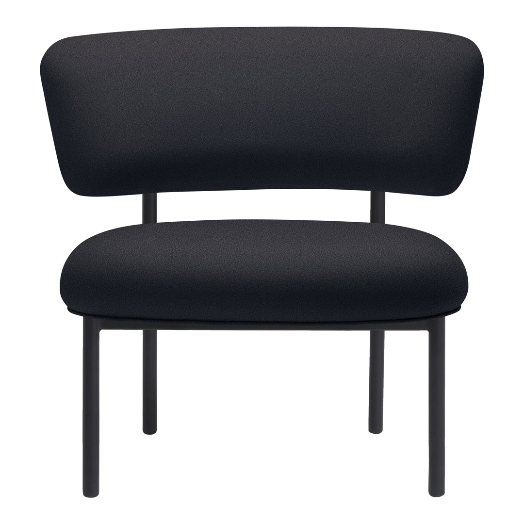 Stylish black upholstered chair with smooth curves and minimalist design, perfect for modern interior decor.