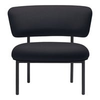 Stylish black upholstered chair with smooth curves and minimalist design, perfect for modern interior decor.