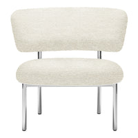 Cream-colored plush chair with a smooth, curved backrest and sleek chrome legs. Modern and stylish design.
