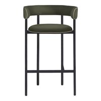 Elegant olive green bar stool with a sleek black frame and subtle cream accents, perfect for modern interiors.