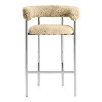 Beige faux shearling upholstery on a sleek chrome frame, featuring a modern and minimalist design.