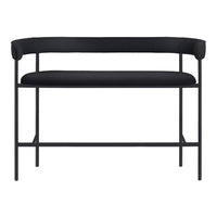 Black modern bench with sleek metal frame and plush upholstered seat, perfect for contemporary interiors.