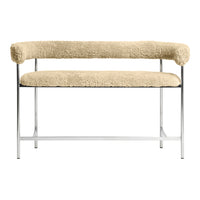 Beige faux shearling upholstery with sleek chrome frame, modern minimalist design, no visible patterns.