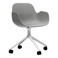 Gray ergonomic chair with a smooth finish and chrome roller base, perfect for modern office decor.
