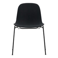 Sleek black chair with minimalist design, featuring a smooth, matte finish and contrasting white accents.