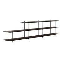 Dark brown shelving unit with a sleek, minimalist design and open metal framework. Perfect for modern decor.