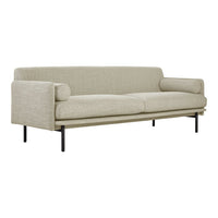 Light gray upholstered sofa with a textured fabric and minimalist black metal legs, ideal for modern decor.