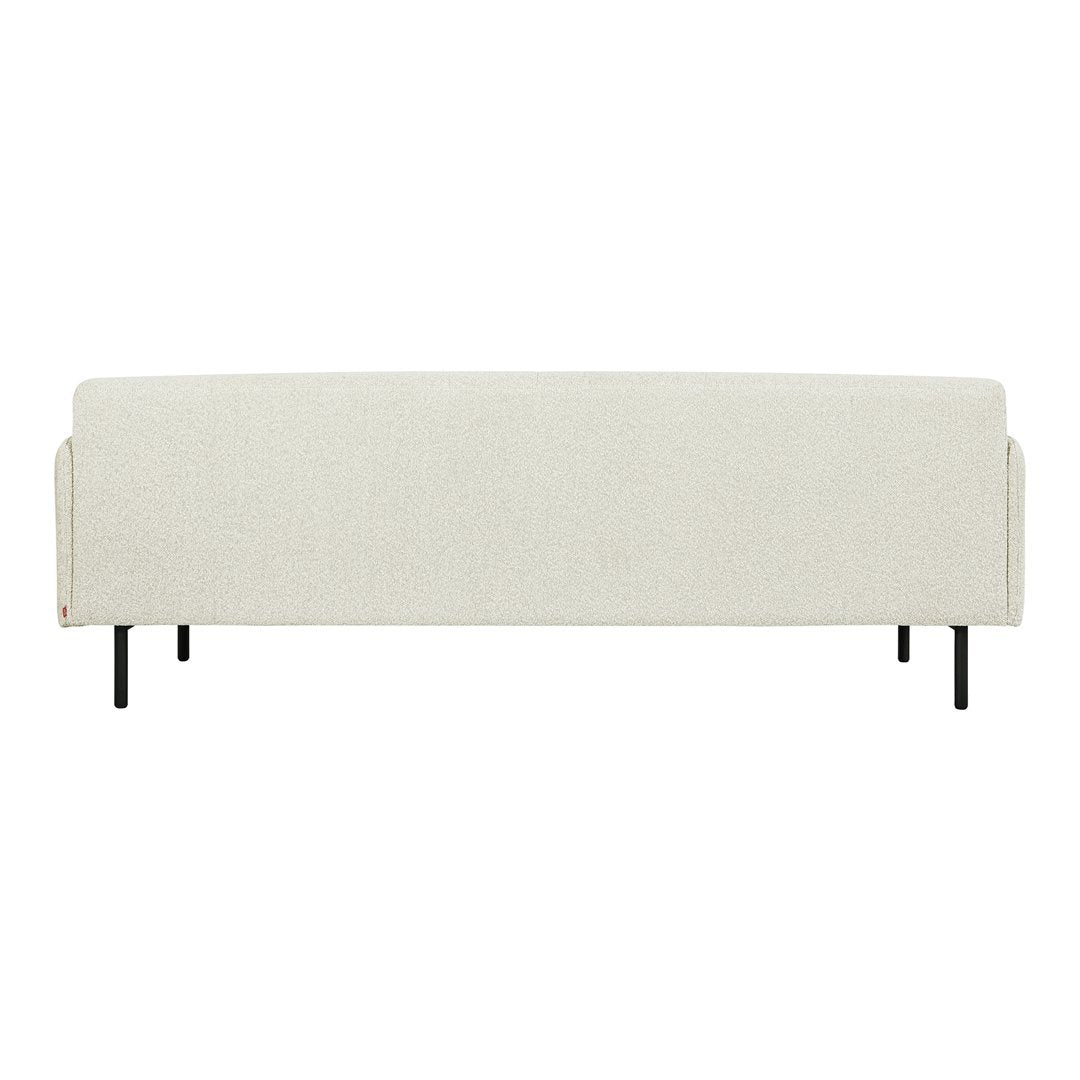 Light beige sofa with a textured fabric design, featuring sleek black metal legs and a minimalist look.