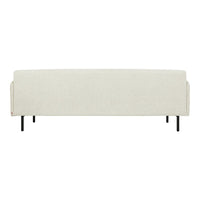 Light beige sofa with a textured fabric design, featuring sleek black metal legs and a minimalist look.