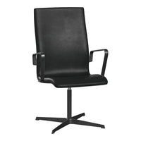 Sleek black leather office chair with a minimalist design and sturdy metal base, perfect for modern workspaces.