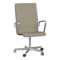 Light gray fabric office chair with a sleek design and silver metal accents. Ideal for modern workspaces.