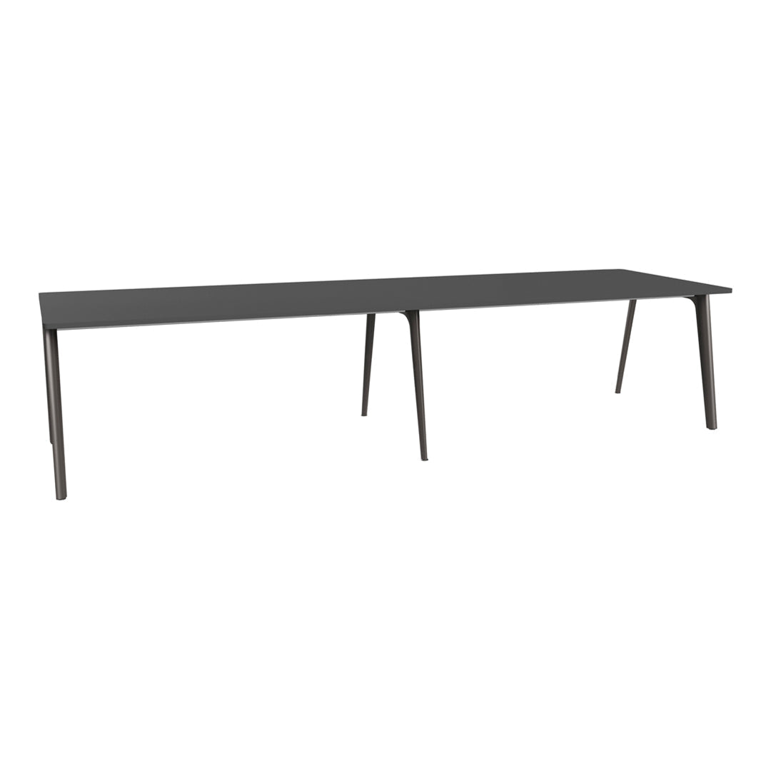 Sleek black rectangular table with minimalist design and smooth matte finish, perfect for modern settings.