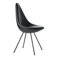 Sleek black chair with a smooth, teardrop-shaped seat and black metal legs, perfect for modern decor.