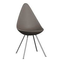 Gray teardrop chair with sleek chrome legs, featuring a minimalist design and smooth, uniform surface.