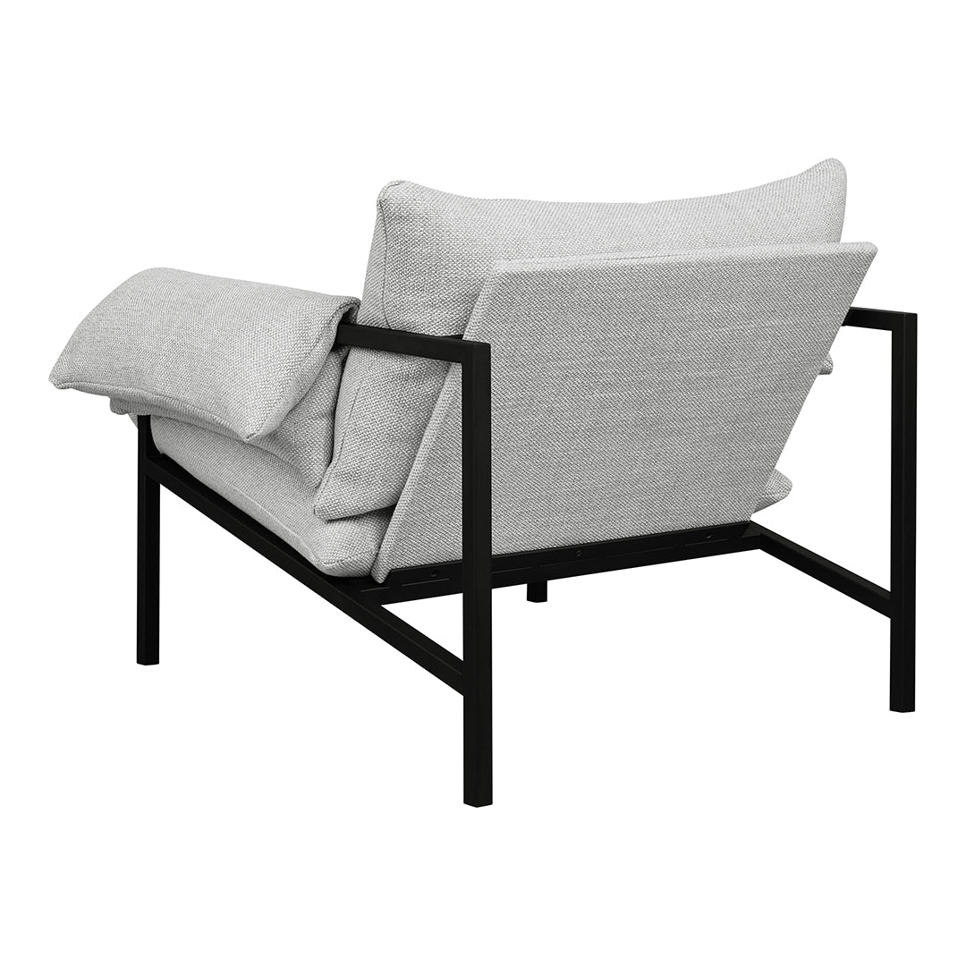Modern gray and black armchair with a sleek frame and textured cushions, perfect for minimalist decor.