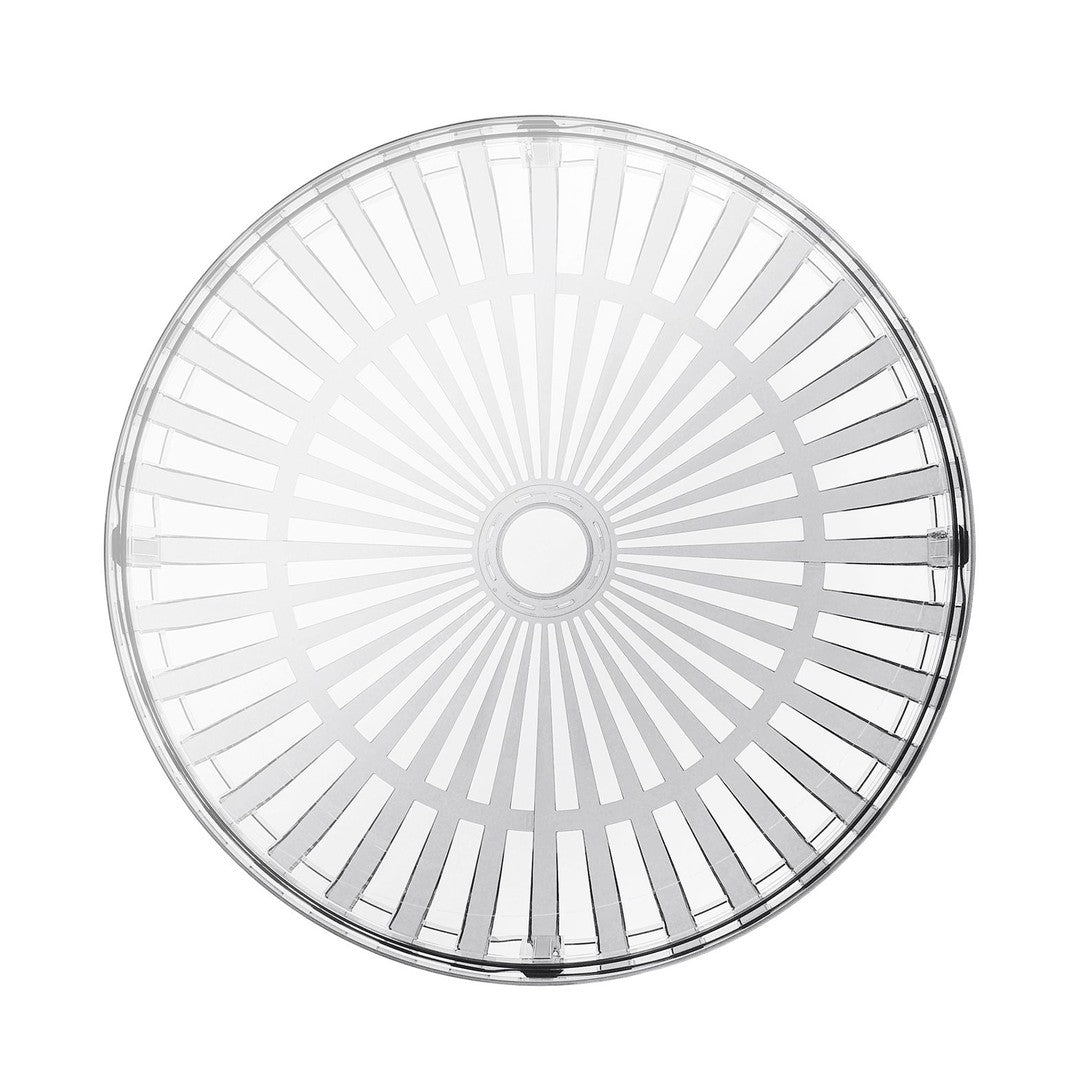 Clear round plate with a sunburst pattern, featuring alternating transparent and solid lines for a modern look.