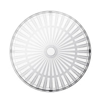 Clear round plate with a sunburst pattern, featuring alternating transparent and solid lines for a modern look.