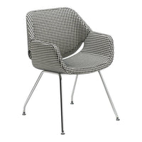 Black and white houndstooth patterned chair with chrome legs, modern design, perfect for stylish interiors.