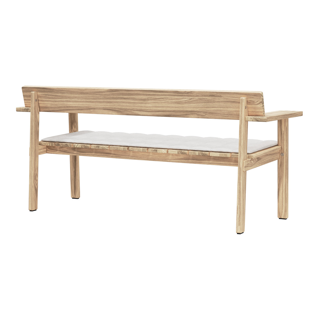 Natural wood finish bench with simple, clean lines and a light cushion, perfect for contemporary or rustic decor.