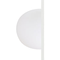 Minimalist white globe light with a smooth, matte finish, featuring a sleek white side panel.