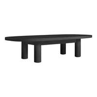 Stylish black oval coffee table with a smooth surface and rounded edges, featuring sturdy cylindrical legs.