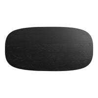 Black oval tabletop with a subtle wood grain pattern, showcasing a sleek, modern design.
