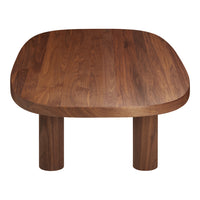 "Natural walnut wood coffee table with smooth, rounded edges and a rich brown grain pattern."