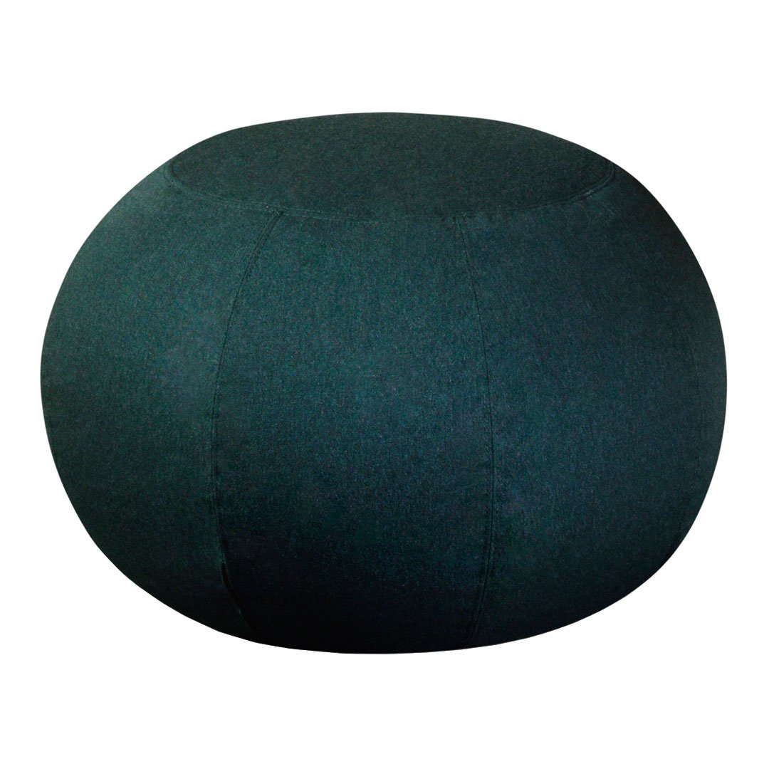 Dark teal round pouf with smooth texture and minimalistic design, perfect for modern decor.