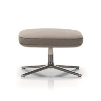 Light gray upholstered ottoman with a sleek, modern design and a polished metal base. Perfect for contemporary decor.
