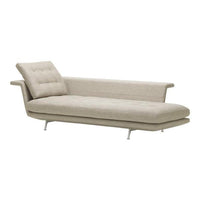 Light beige chaise lounge with a sleek, minimalist design and subtle tufted detailing. Perfect for modern interiors.