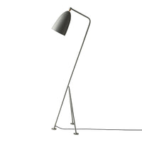 Modern floor lamp in sleek gray with a minimalist design and smooth metallic finish. Elegant and stylish for any decor.