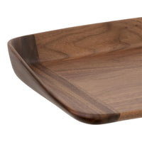 Dark walnut wood tray with smooth, glossy finish and subtle light grain patterns. Elegant rectangular design.
