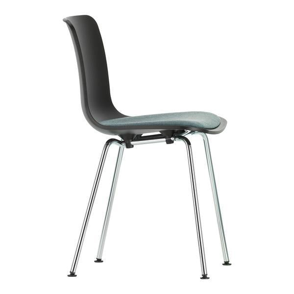 Stylish black chair with smooth, curved edges and sleek chrome legs, perfect for modern interiors.