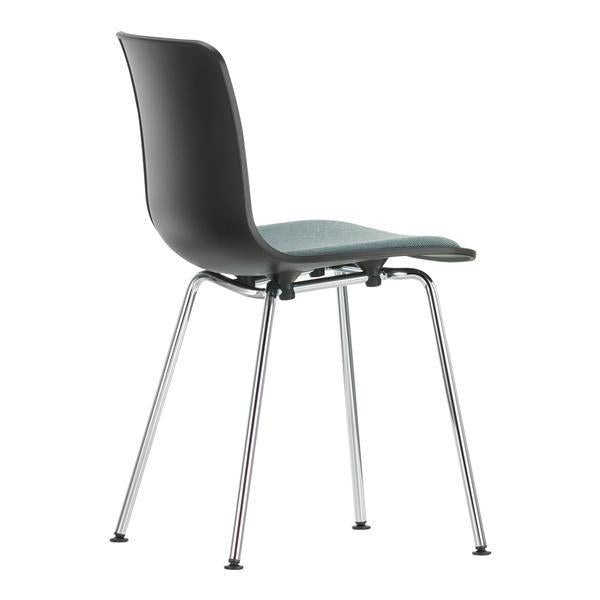 Stylish black chair with a sleek chrome base and smooth, minimalist design. Perfect for modern decor.