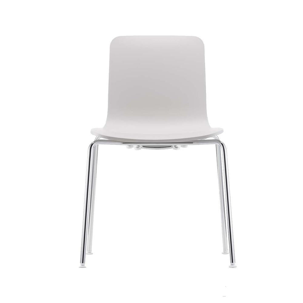Minimalist white chair with a sleek chrome frame, perfect for modern decor.