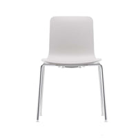 Minimalist white chair with a sleek chrome frame, perfect for modern decor.