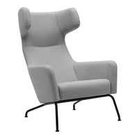 Light gray high-back chair with smooth fabric and minimalist black metal legs. Modern design for stylish interiors.