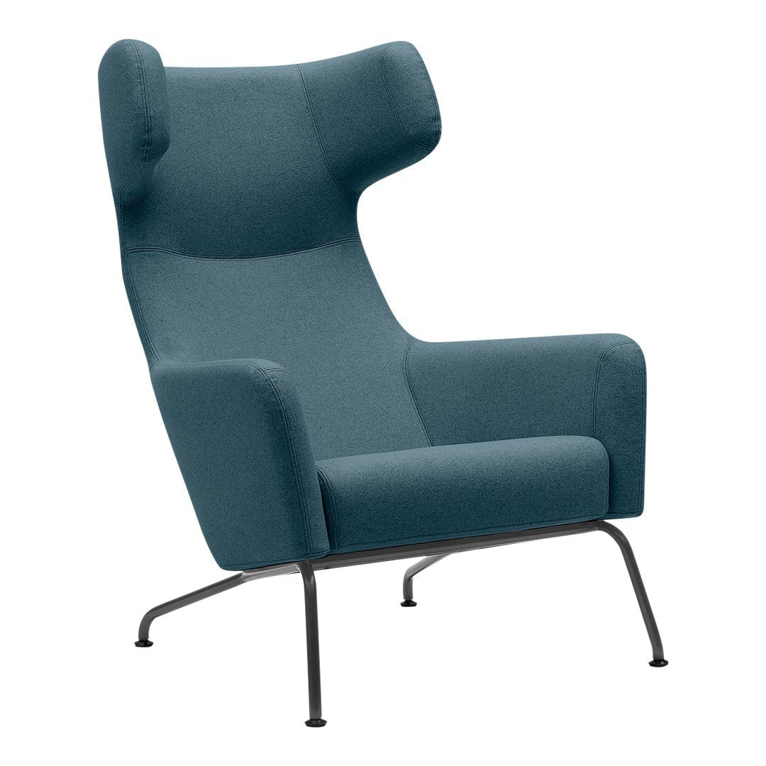 Teal blue upholstery accent chair with a sleek, modern design and minimal pattern detail.