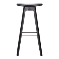 Stylish black bar stool with a smooth, curved seat and minimalist design. Perfect for modern decor.