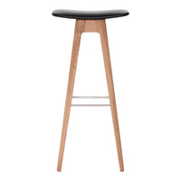 Black and natural wood bar stool with a minimalist design and sleek lines, perfect for modern decor.