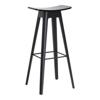 Sleek black bar stool with a minimalist design and smooth surface, featuring clean lines and an understated look.